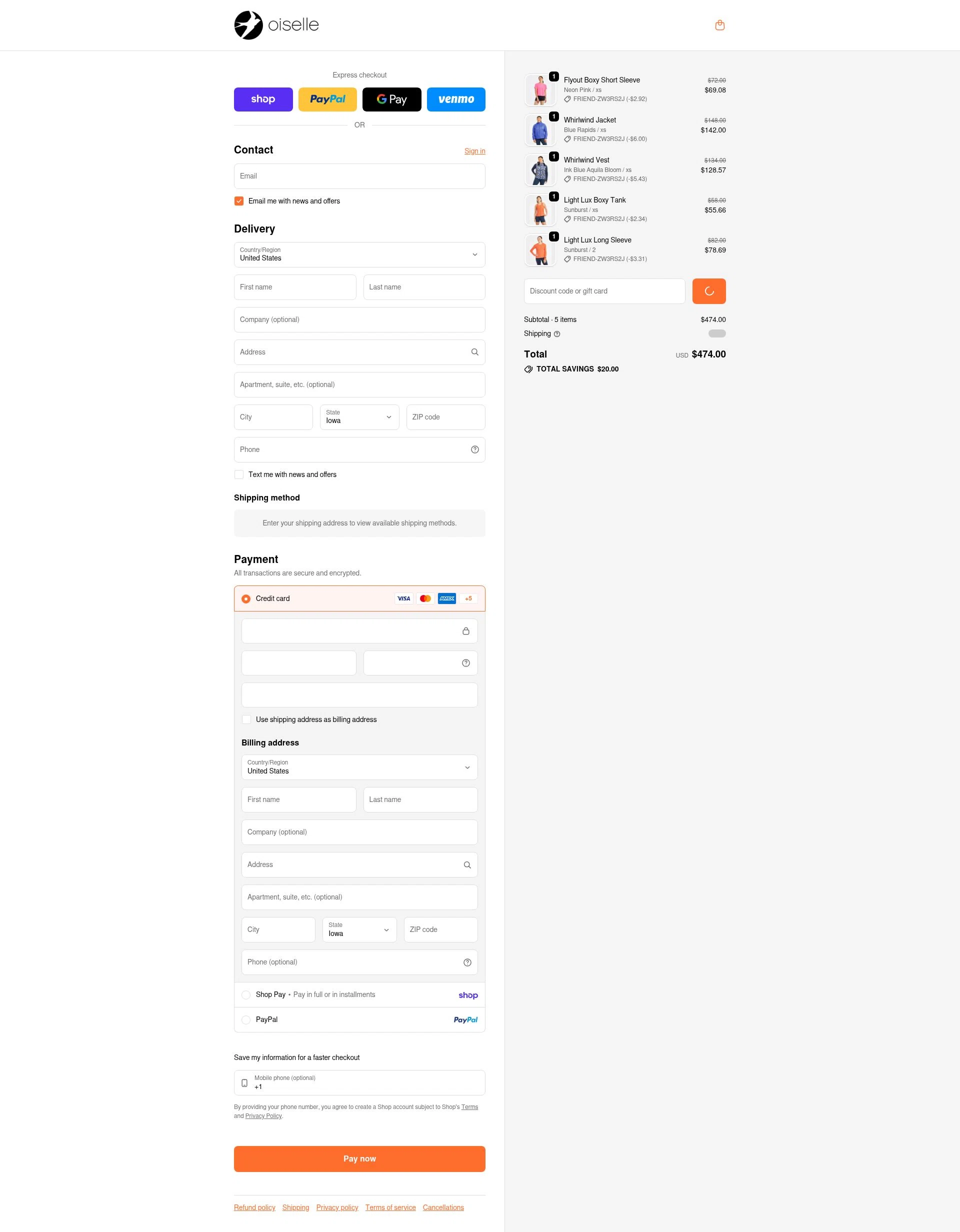 Oiselle checkout page showing Oiselle coupon code box | Screenshot taken by SimplyCodes community member on Feb 13, 2026