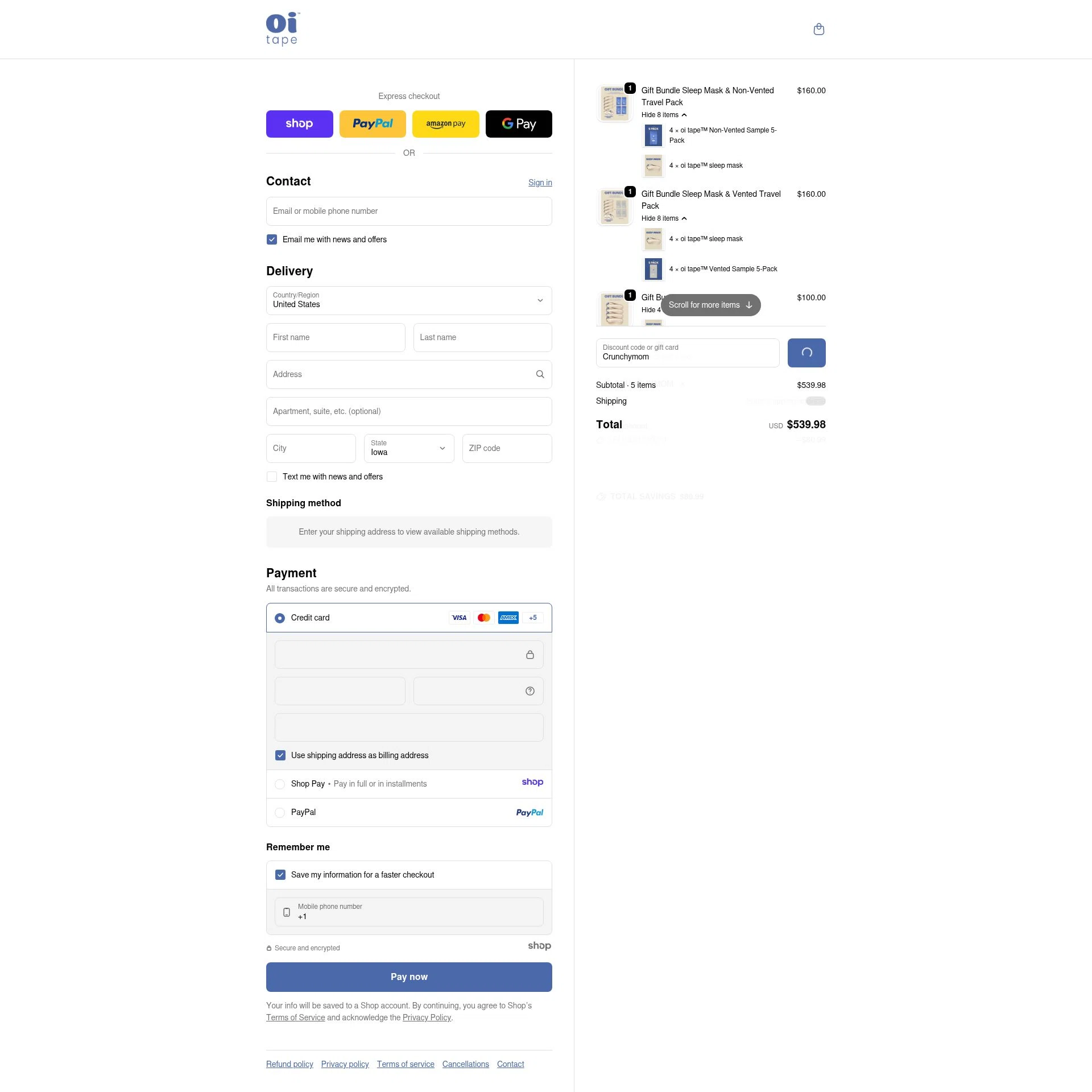 oi tape checkout page showing oi tape discount code box | Screenshot taken by SimplyCodes community member on Jan 10, 2026