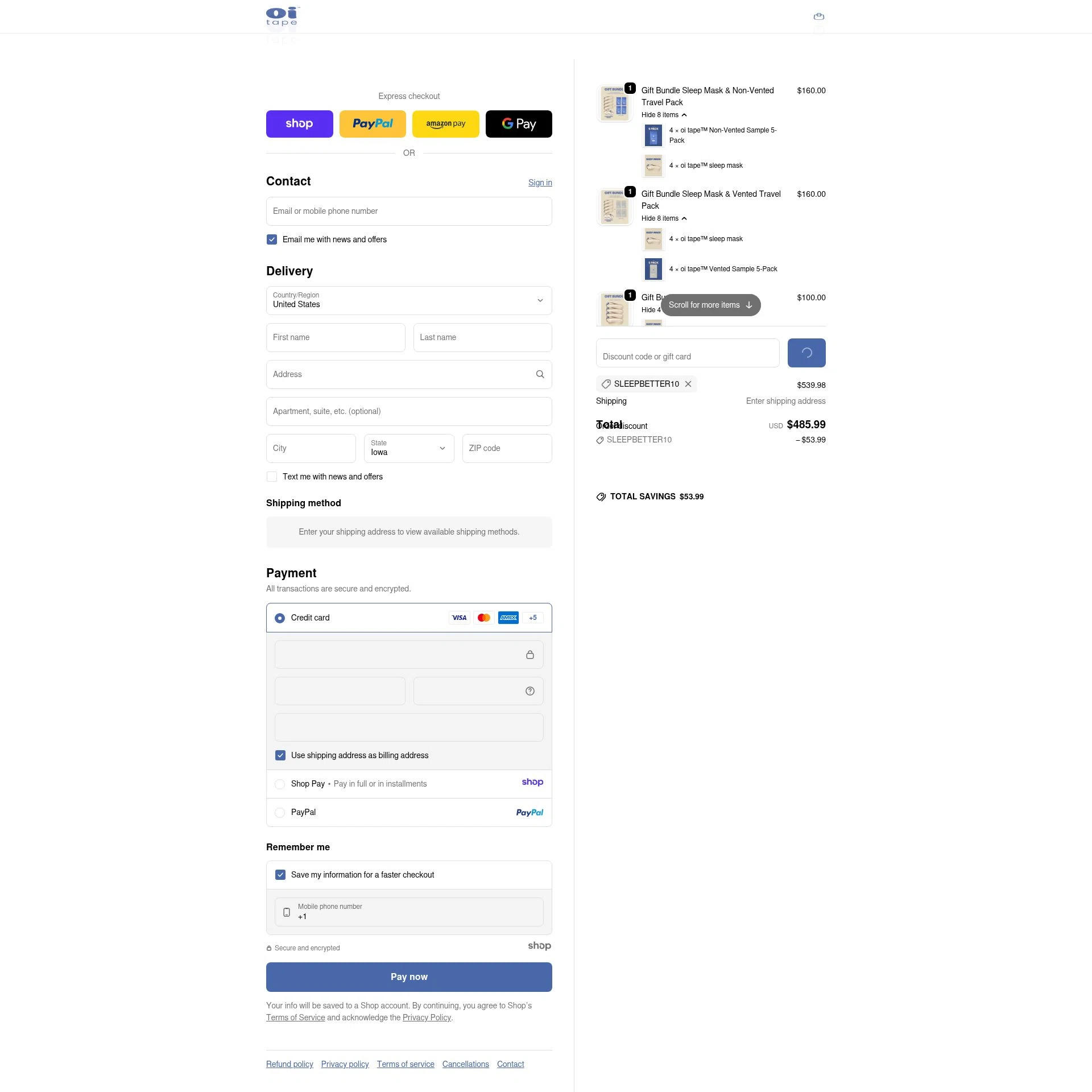 oi tape checkout page showing oi tape discount code box | Screenshot taken by SimplyCodes community member on Jan 10, 2026