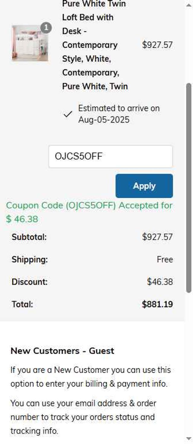 OJCommerce checkout page showing OJCommerce promo code box | Screenshot taken by SimplyCodes community member on Aug 2, 2025