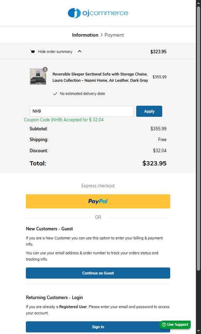 OJCommerce checkout page showing OJCommerce promo code box | Screenshot taken by SimplyCodes community member on Jul 11, 2025