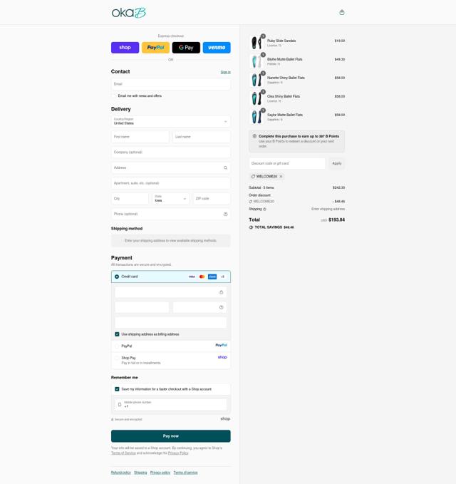 Oka-B checkout page showing Oka-B promo code box | Screenshot taken by SimplyCodes community member on Sep 12, 2025