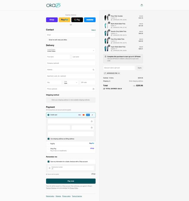 Oka-B checkout page showing Oka-B promo code box | Screenshot taken by SimplyCodes community member on Sep 12, 2025
