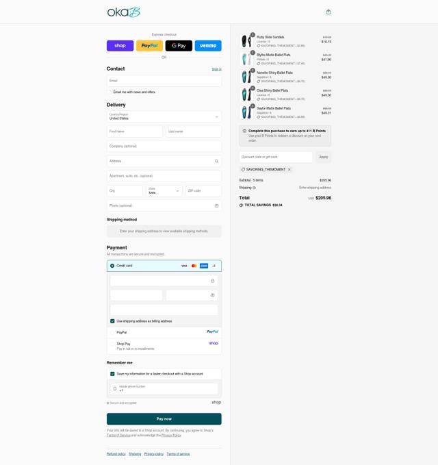 Oka-B checkout page showing Oka-B promo code box | Screenshot taken by SimplyCodes community member on Sep 12, 2025