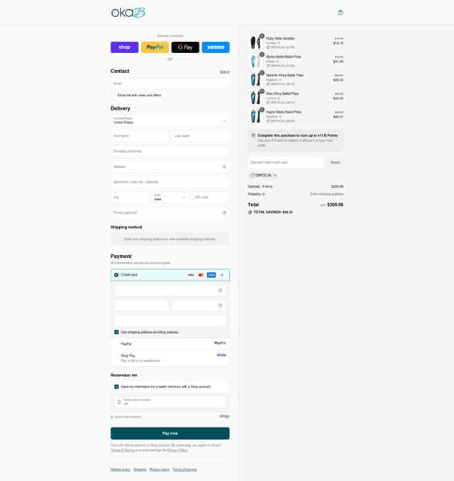 Oka-B checkout page showing Oka-B promo code box | Screenshot taken by SimplyCodes community member on Sep 12, 2025