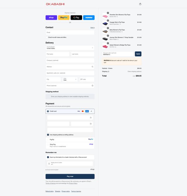Okabashi checkout page showing Okabashi discount code box | Screenshot taken by SimplyCodes community member on Sep 12, 2025