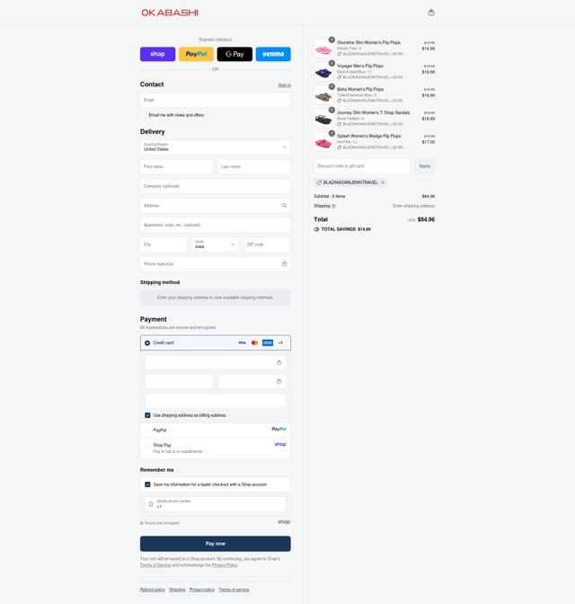 Okabashi checkout page showing Okabashi discount code box | Screenshot taken by SimplyCodes community member on Sep 12, 2025
