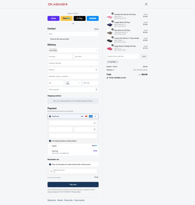 Okabashi checkout page showing Okabashi discount code box | Screenshot taken by SimplyCodes community member on Sep 12, 2025