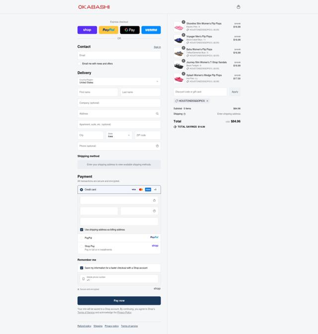Okabashi checkout page showing Okabashi discount code box | Screenshot taken by SimplyCodes community member on Sep 12, 2025