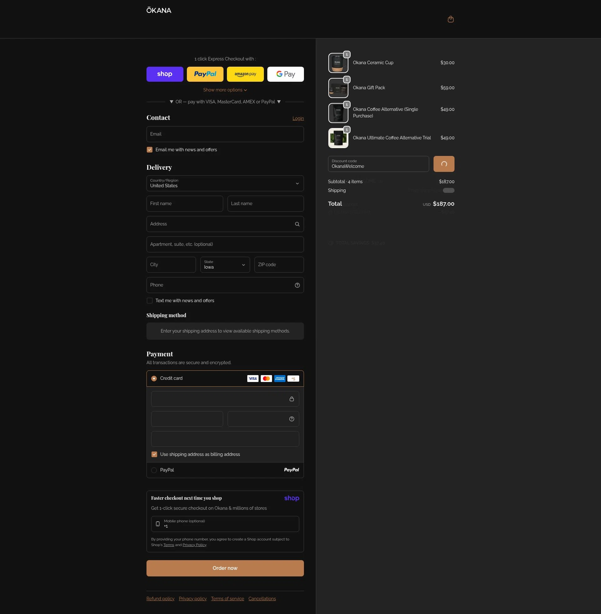 Okana checkout page showing Okana promo code box | Screenshot taken by SimplyCodes community member on Jan 13, 2026