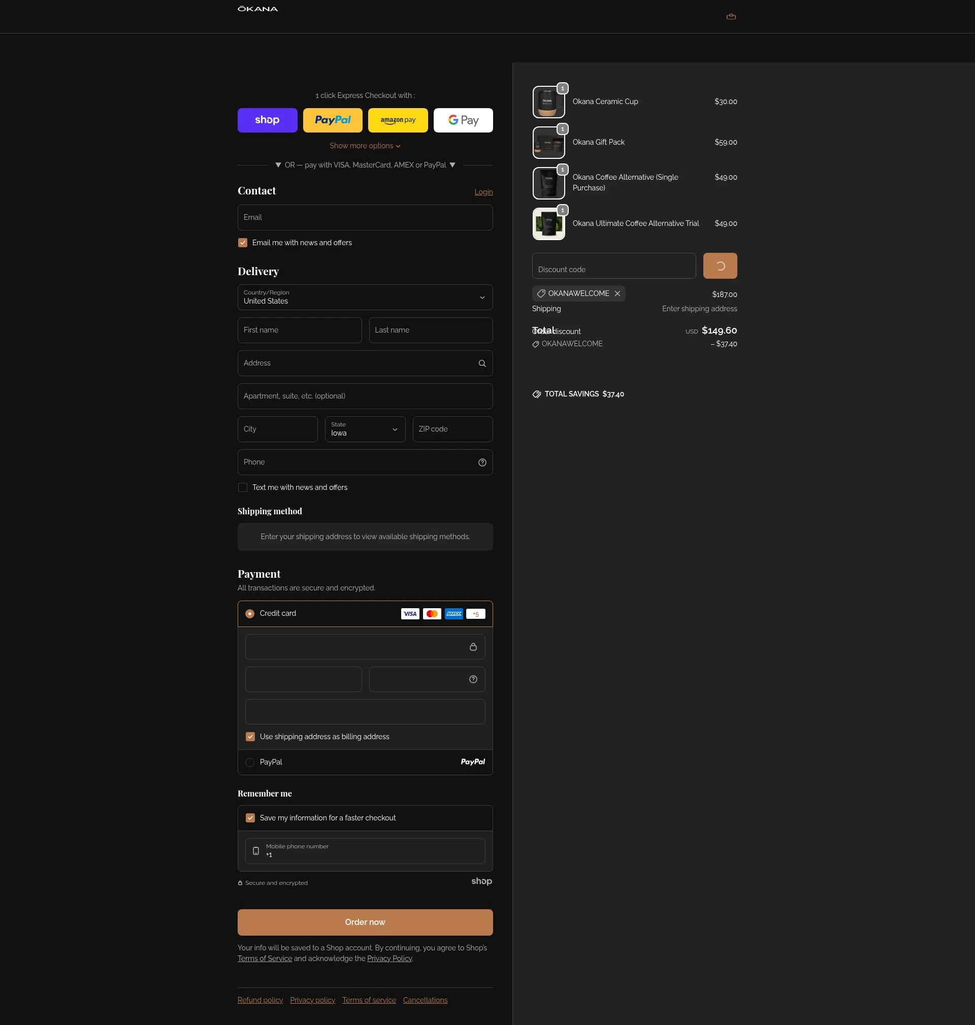 Okana checkout page showing Okana promo code box | Screenshot taken by SimplyCodes community member on Jan 23, 2026