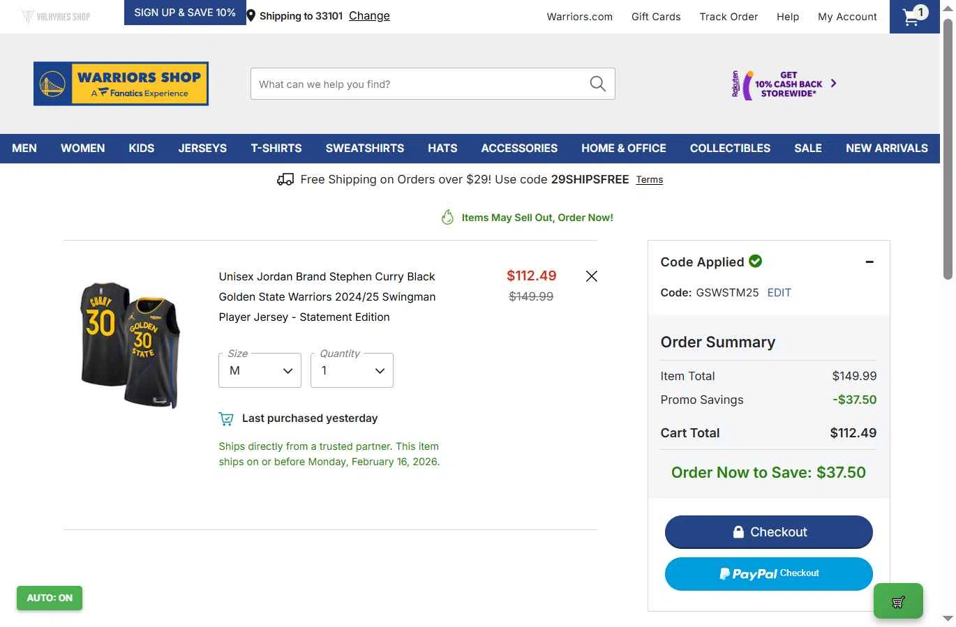 Oklahoma City Thunder checkout page showing Oklahoma City Thunder promo code box | Screenshot taken by SimplyCodes community member on Feb 6, 2026