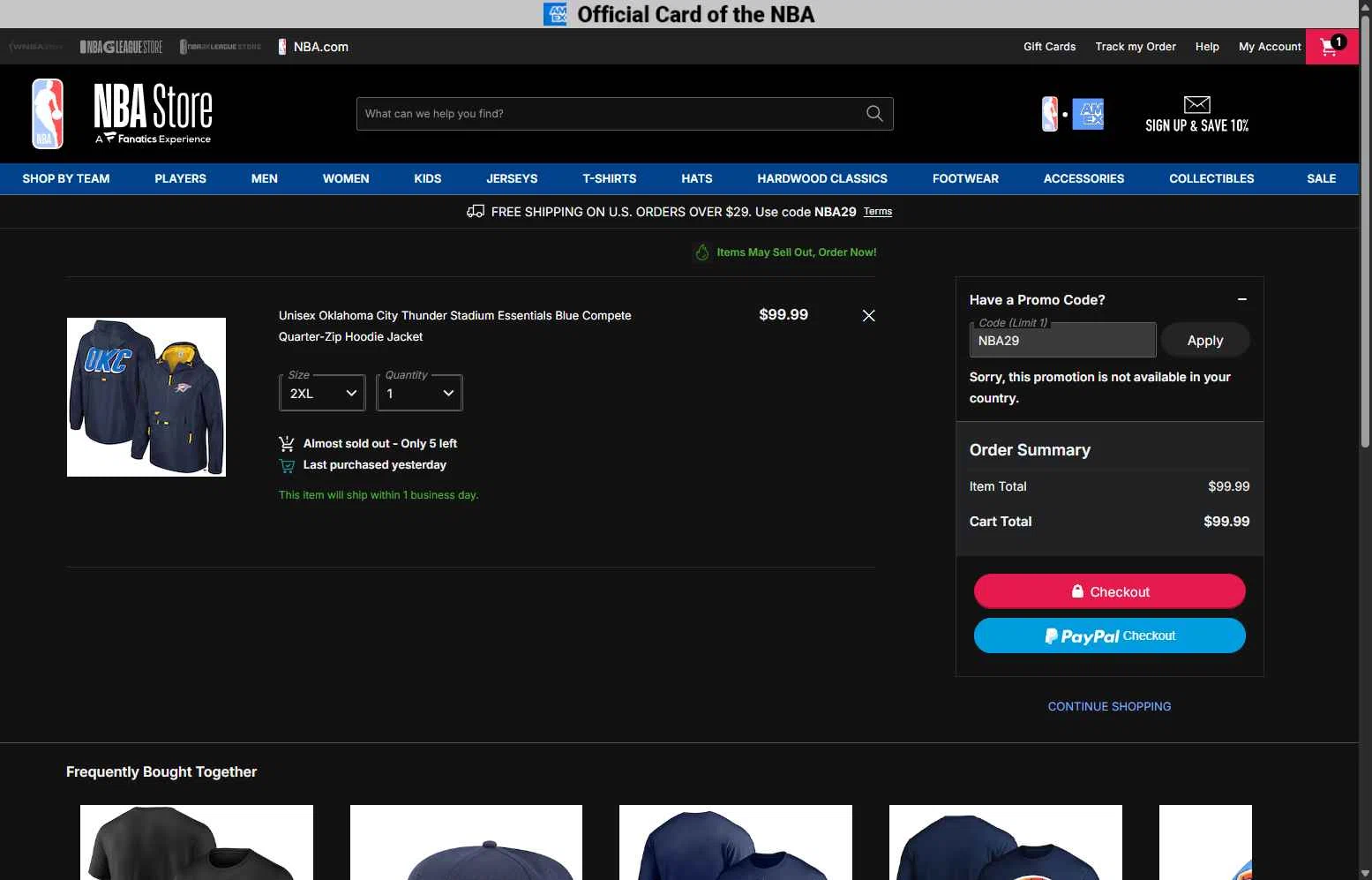 Oklahoma City Thunder checkout page showing Oklahoma City Thunder promo code box | Screenshot taken by SimplyCodes community member on Feb 3, 2026