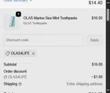 Olas Oral Care coupon verification screenshot