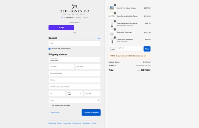Old Bones checkout page showing Old Bones discount code box | Screenshot taken by SimplyCodes community member on Sep 3, 2025