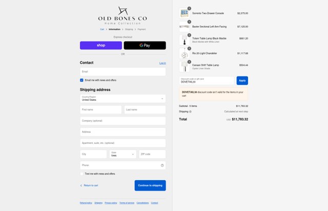 Old Bones checkout page showing Old Bones discount code box | Screenshot taken by SimplyCodes community member on Sep 3, 2025