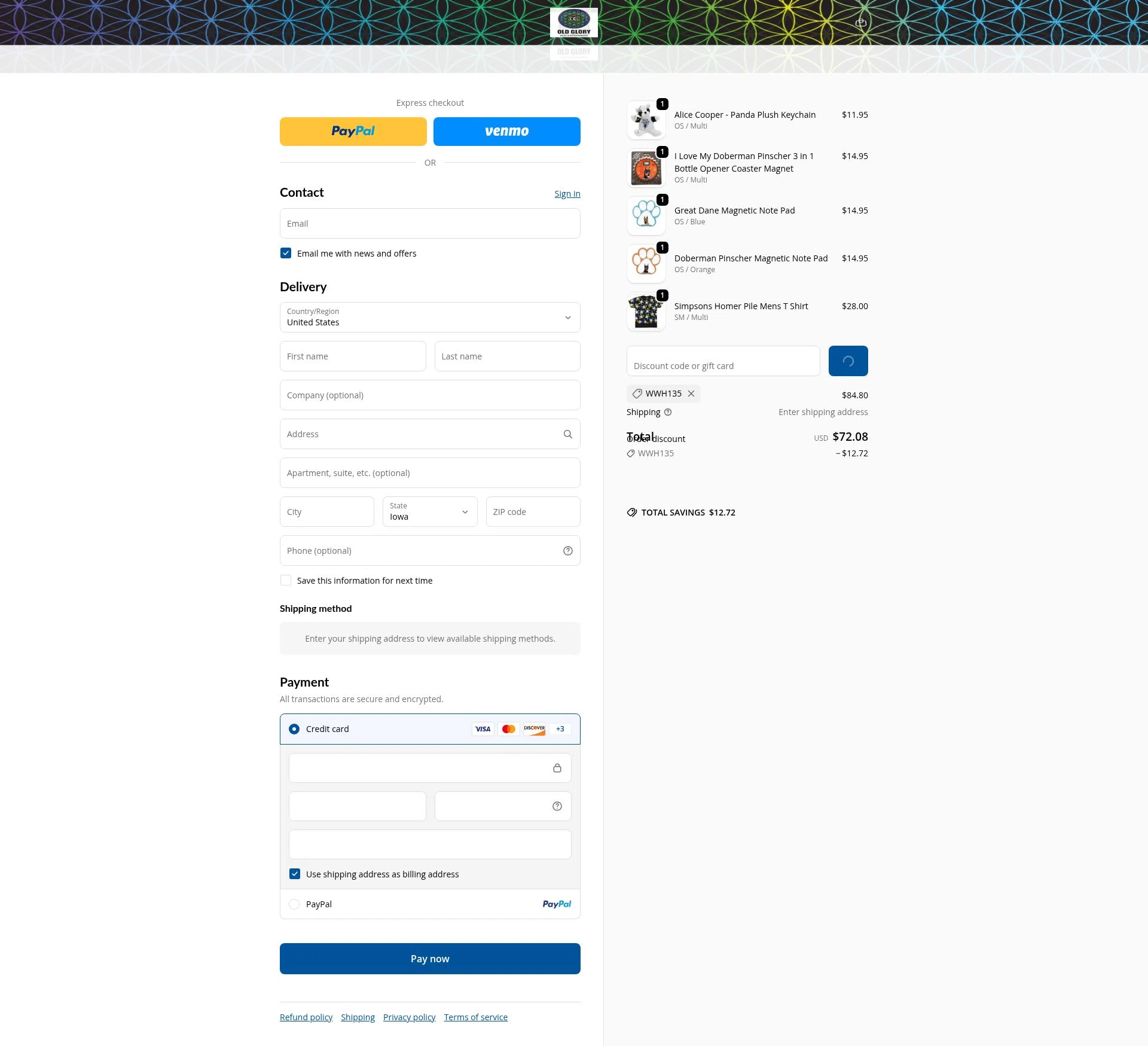 Old Glory checkout page showing Old Glory discount code box | Screenshot taken by SimplyCodes community member on Feb 6, 2026