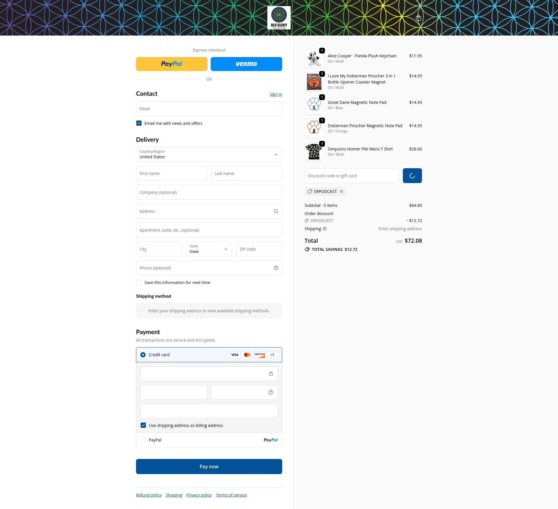 Old Glory checkout page showing Old Glory discount code box | Screenshot taken by SimplyCodes community member on Feb 6, 2026