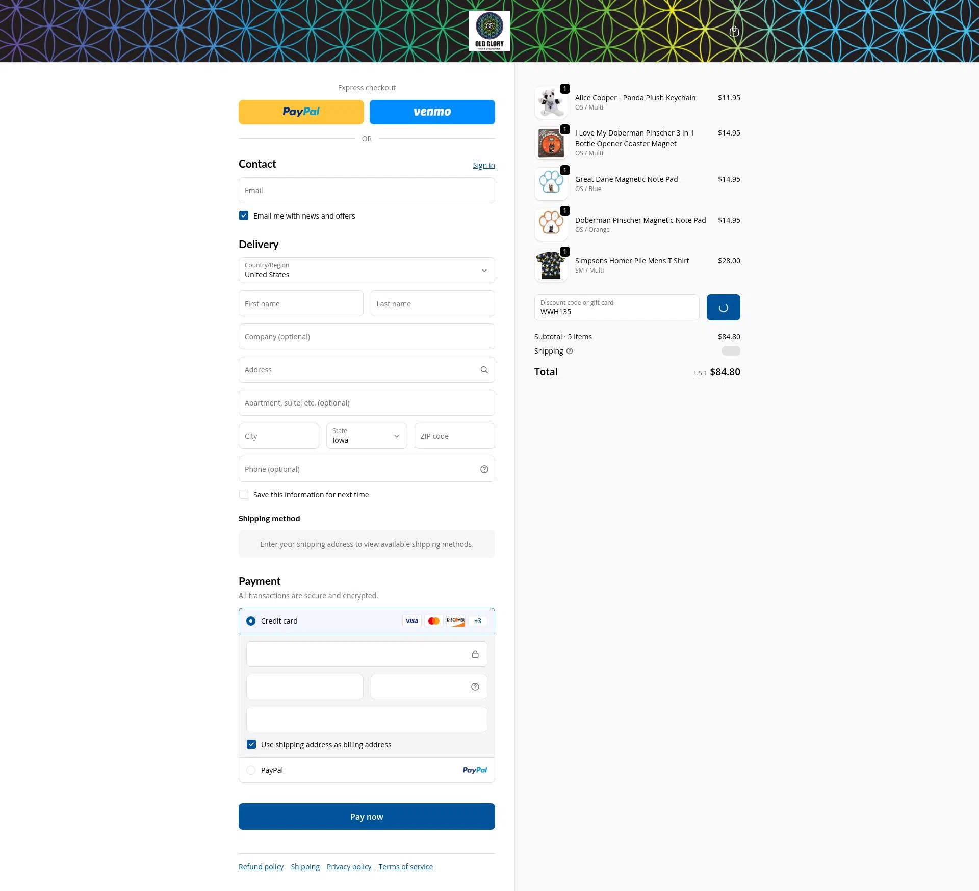 Old Glory checkout page showing Old Glory discount code box | Screenshot taken by SimplyCodes community member on Feb 1, 2026