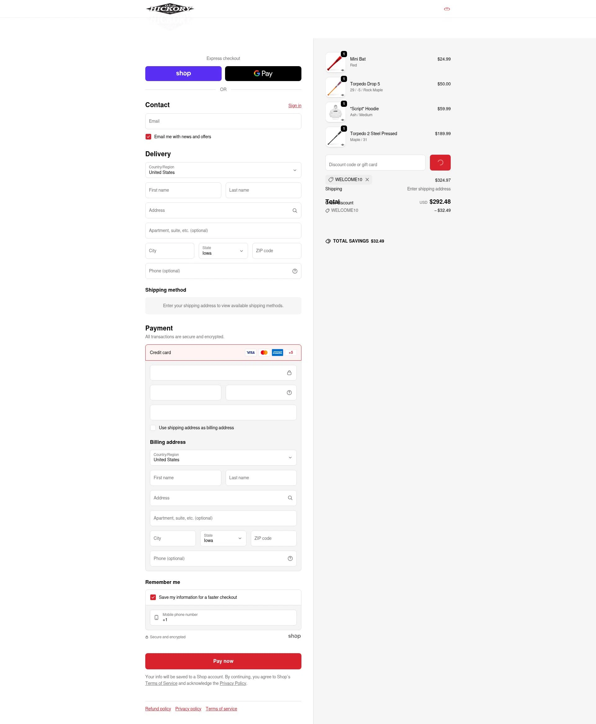 Old Hickory Bat Company checkout page showing Old Hickory Bat Company promo code box | Screenshot taken by SimplyCodes community member on Jan 29, 2026