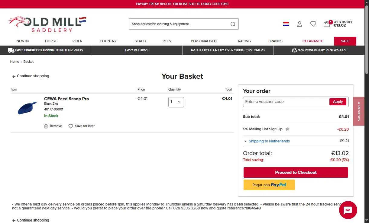 Old Mill Saddlery checkout page showing Old Mill Saddlery discount code box | Screenshot taken by SimplyCodes community member on Sep 26, 2025