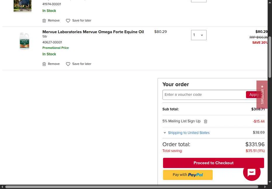 Old Mill Saddlery checkout page showing Old Mill Saddlery discount code box | Screenshot taken by SimplyCodes community member on Oct 14, 2025