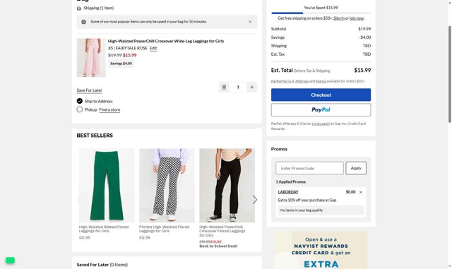 Old Navy checkout page showing Old Navy promo code box | Screenshot taken by SimplyCodes community member on Aug 29, 2025