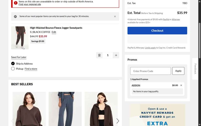 Old Navy checkout page showing Old Navy promo code box | Screenshot taken by SimplyCodes community member on Aug 26, 2025