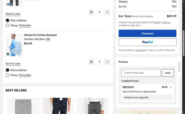 Old Navy checkout page showing Old Navy promo code box | Screenshot taken by SimplyCodes community member on Aug 27, 2025