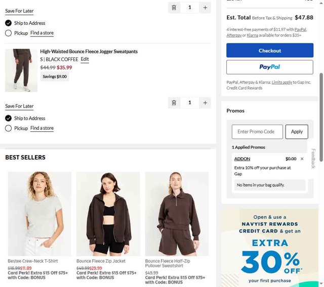 Old Navy checkout page showing Old Navy promo code box | Screenshot taken by SimplyCodes community member on Aug 25, 2025