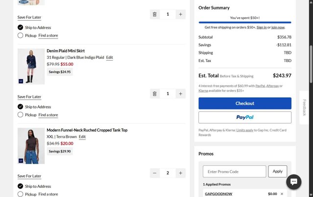 Old Navy checkout page showing Old Navy promo code box | Screenshot taken by SimplyCodes community member on Aug 23, 2025