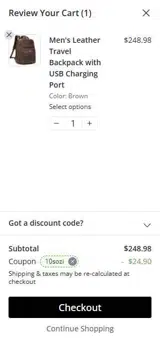 10SOZI coupon verification screenshot