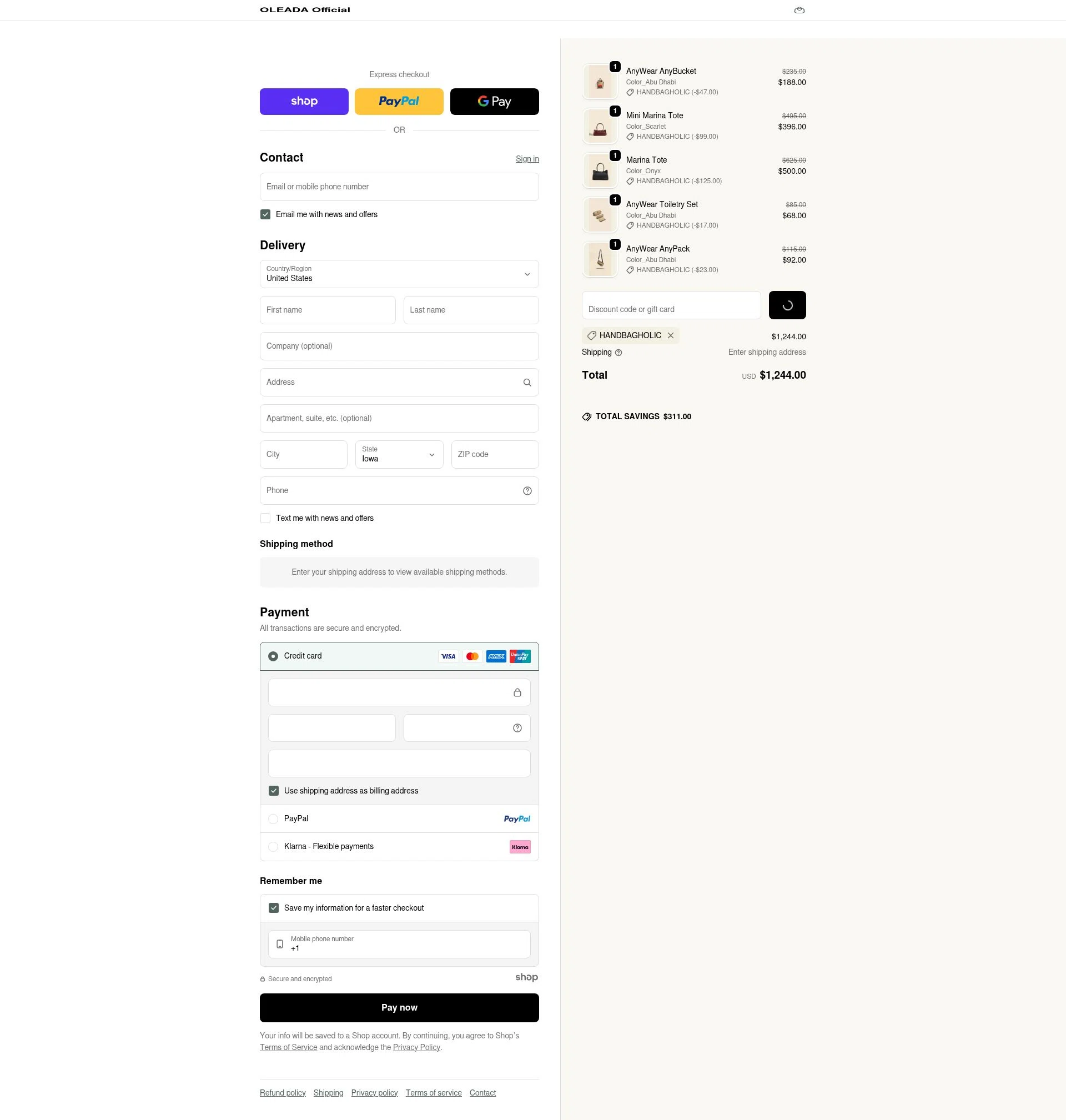 Oleada checkout page showing Oleada discount code box | Screenshot taken by SimplyCodes community member on Dec 31, 2025