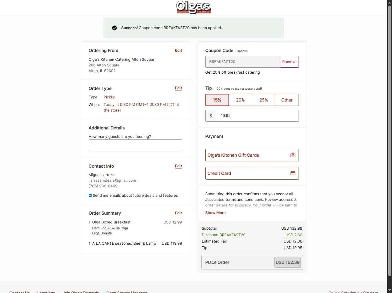 Olga's Kitchen checkout page showing Olga's Kitchen coupon code box | Screenshot taken by SimplyCodes community member on Oct 7, 2025