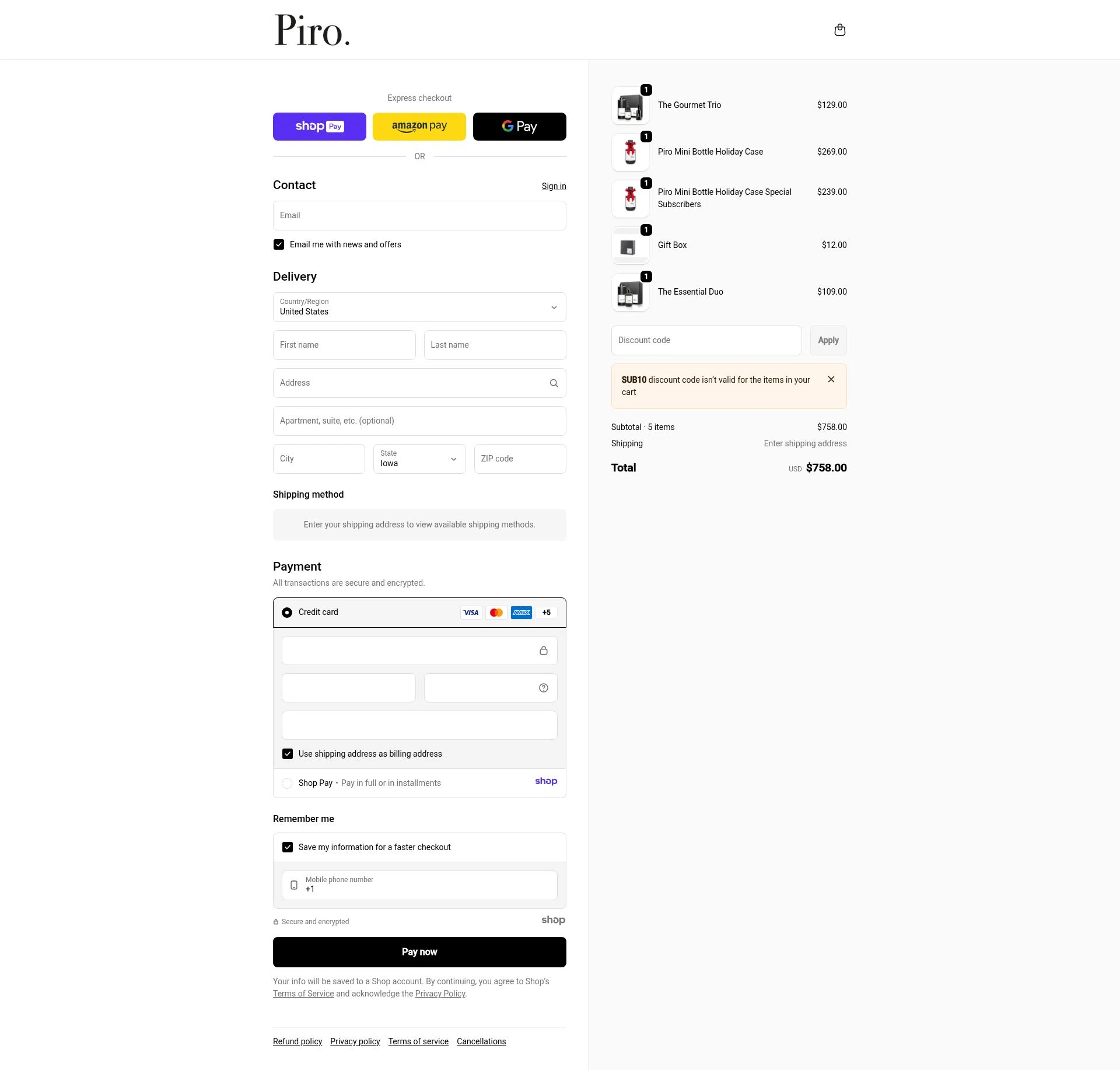 Olio Piro checkout page showing Olio Piro promo code box | Screenshot taken by SimplyCodes community member on Jan 6, 2026