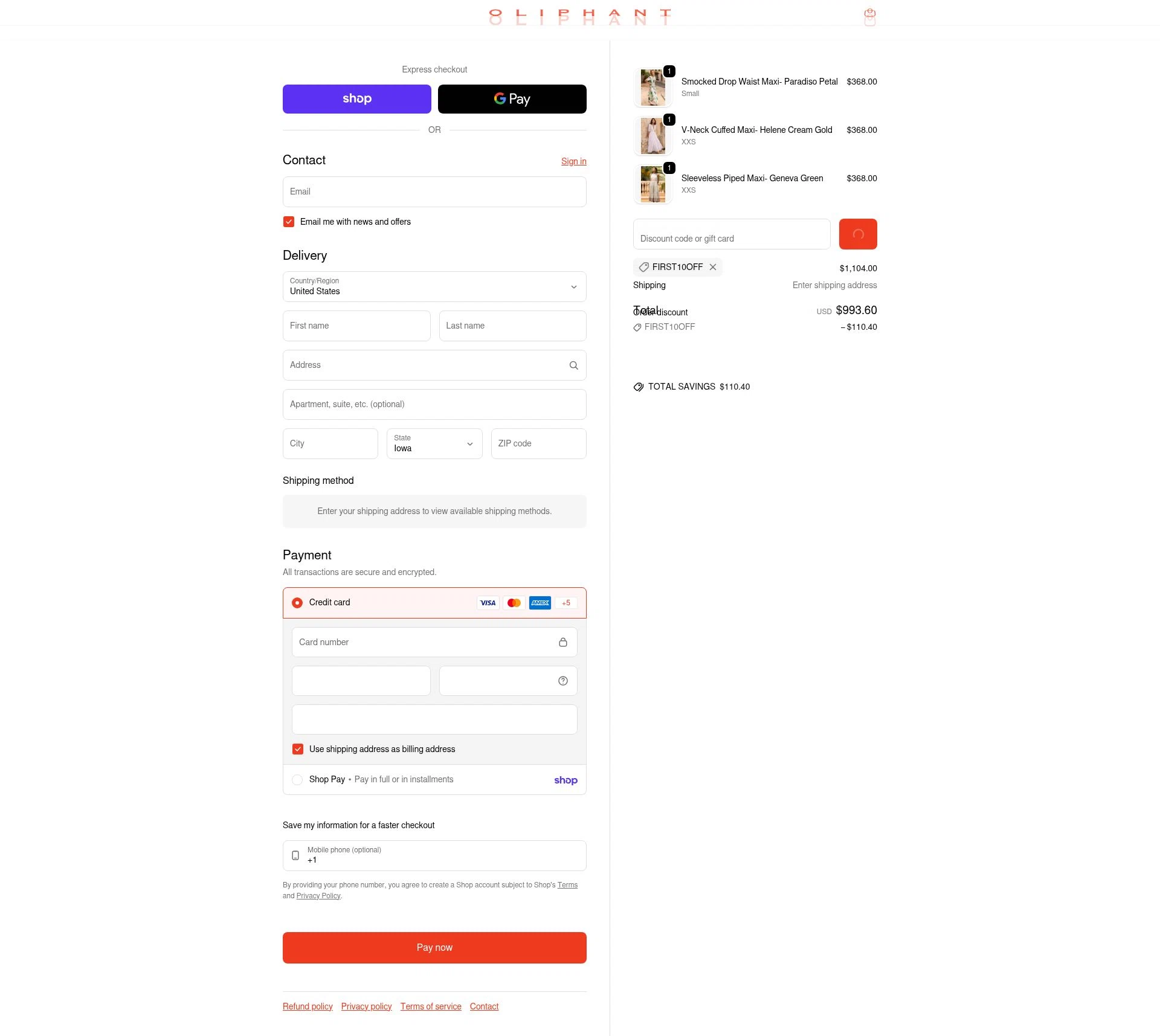 Oliphant Design checkout page showing Oliphant Design coupon code box | Screenshot taken by SimplyCodes community member on Feb 13, 2026