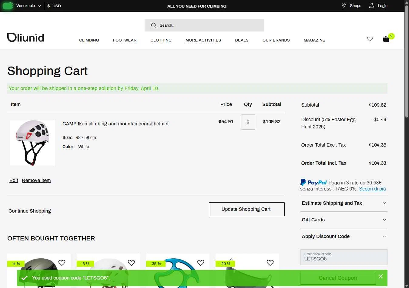 Oliunìd checkout page showing Oliunìd promo code box | Screenshot taken by SimplyCodes community member on Apr 18, 2025