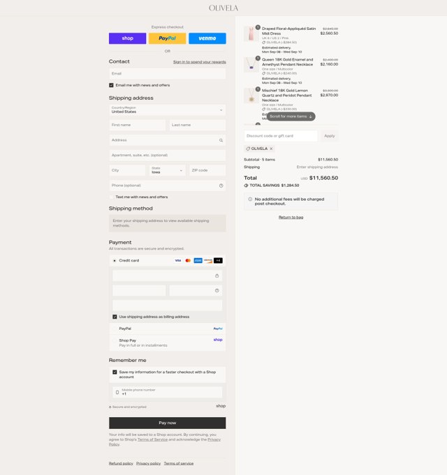 Olivela checkout page showing Olivela promo code box | Screenshot taken by SimplyCodes community member on Sep 3, 2025