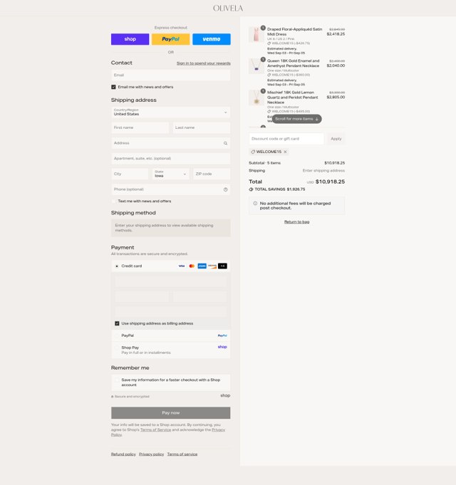 Olivela checkout page showing Olivela promo code box | Screenshot taken by SimplyCodes community member on Aug 30, 2025