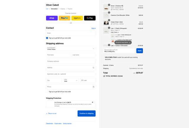 Oliver Cabell checkout page showing Oliver Cabell discount code box | Screenshot taken by SimplyCodes community member on Sep 10, 2025