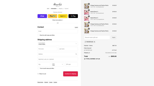 The Oliver Gal Artist Co checkout page showing The Oliver Gal Artist Co promo code box | Screenshot taken by SimplyCodes community member on Sep 7, 2025