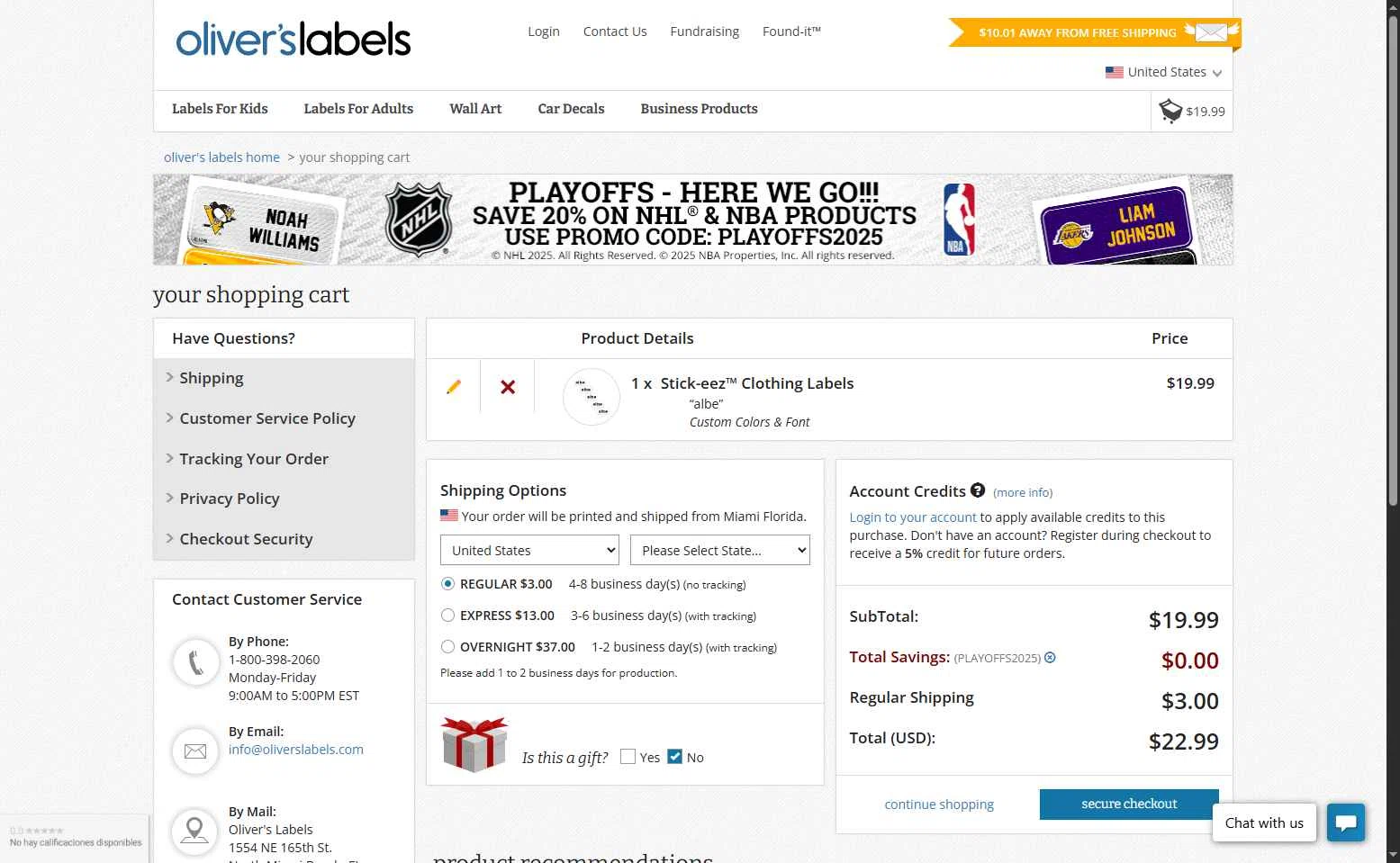 Oliver's Labels checkout page showing Oliver's Labels promo code box | Screenshot taken by SimplyCodes community member on Apr 21, 2025