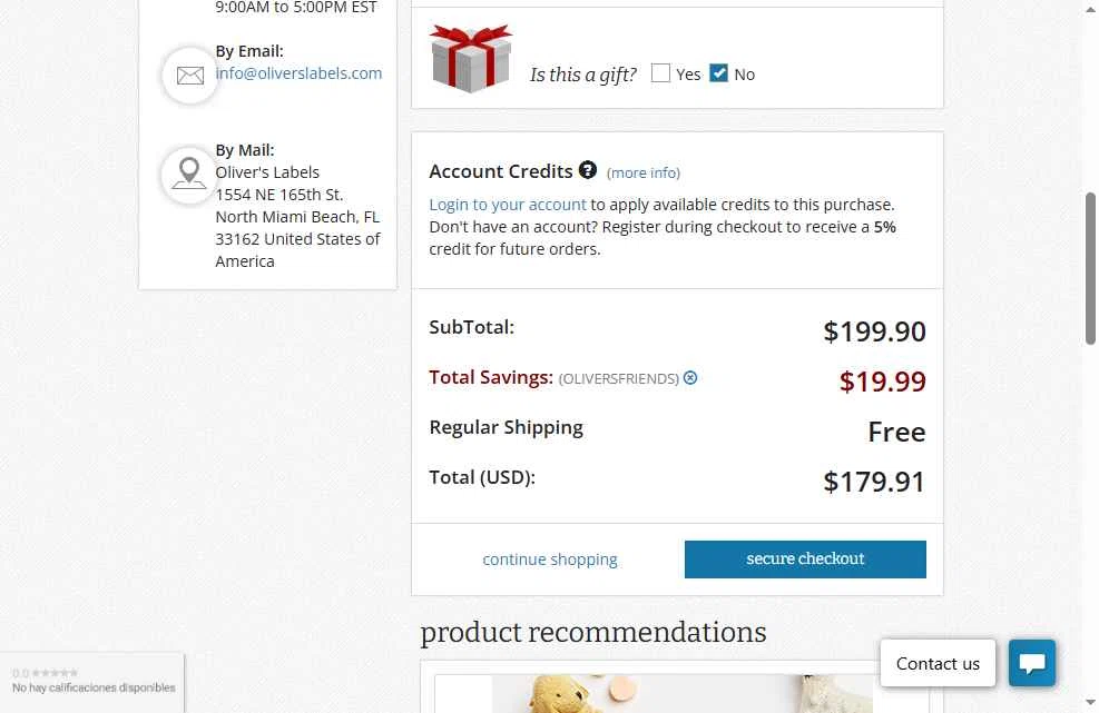 Oliver's Labels checkout page showing Oliver's Labels promo code box | Screenshot taken by SimplyCodes community member on May 11, 2025
