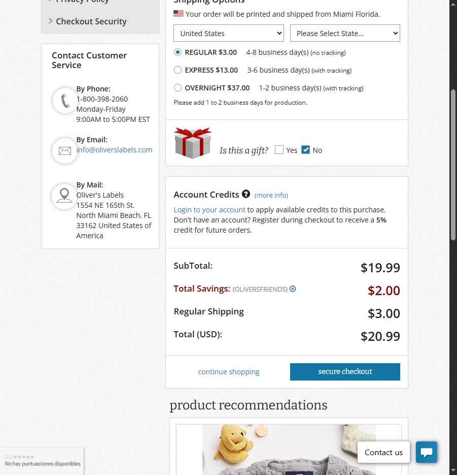 Oliver's Labels checkout page showing Oliver's Labels promo code box | Screenshot taken by SimplyCodes community member on May 11, 2025