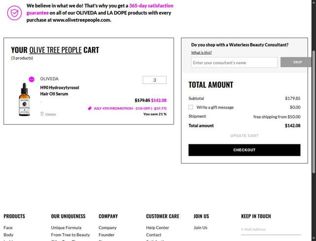 Olive Tree People checkout page showing Olive Tree People discount code box | Screenshot taken by SimplyCodes community member on Jul 7, 2025