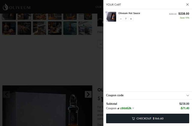 Oliveum checkout page showing Oliveum promo code box | Screenshot taken by SimplyCodes community member on Jul 21, 2025