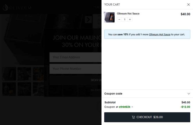 Oliveum checkout page showing Oliveum promo code box | Screenshot taken by SimplyCodes community member on Jul 21, 2025