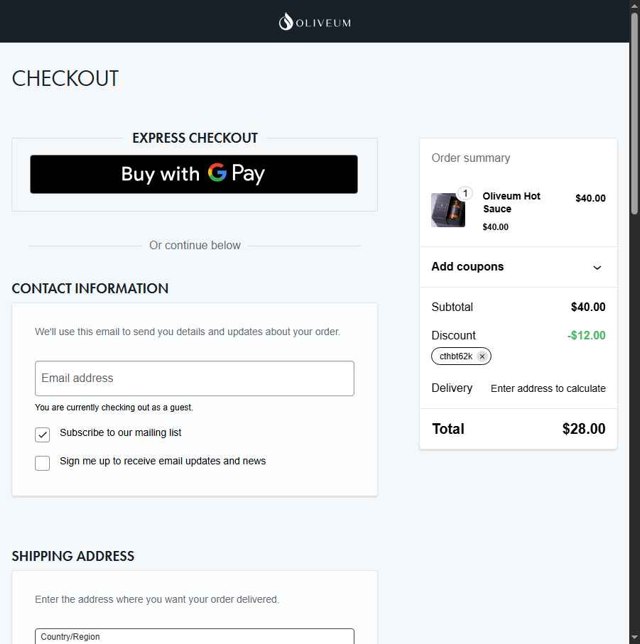 Oliveum checkout page showing Oliveum promo code box | Screenshot taken by SimplyCodes community member on Aug 19, 2025