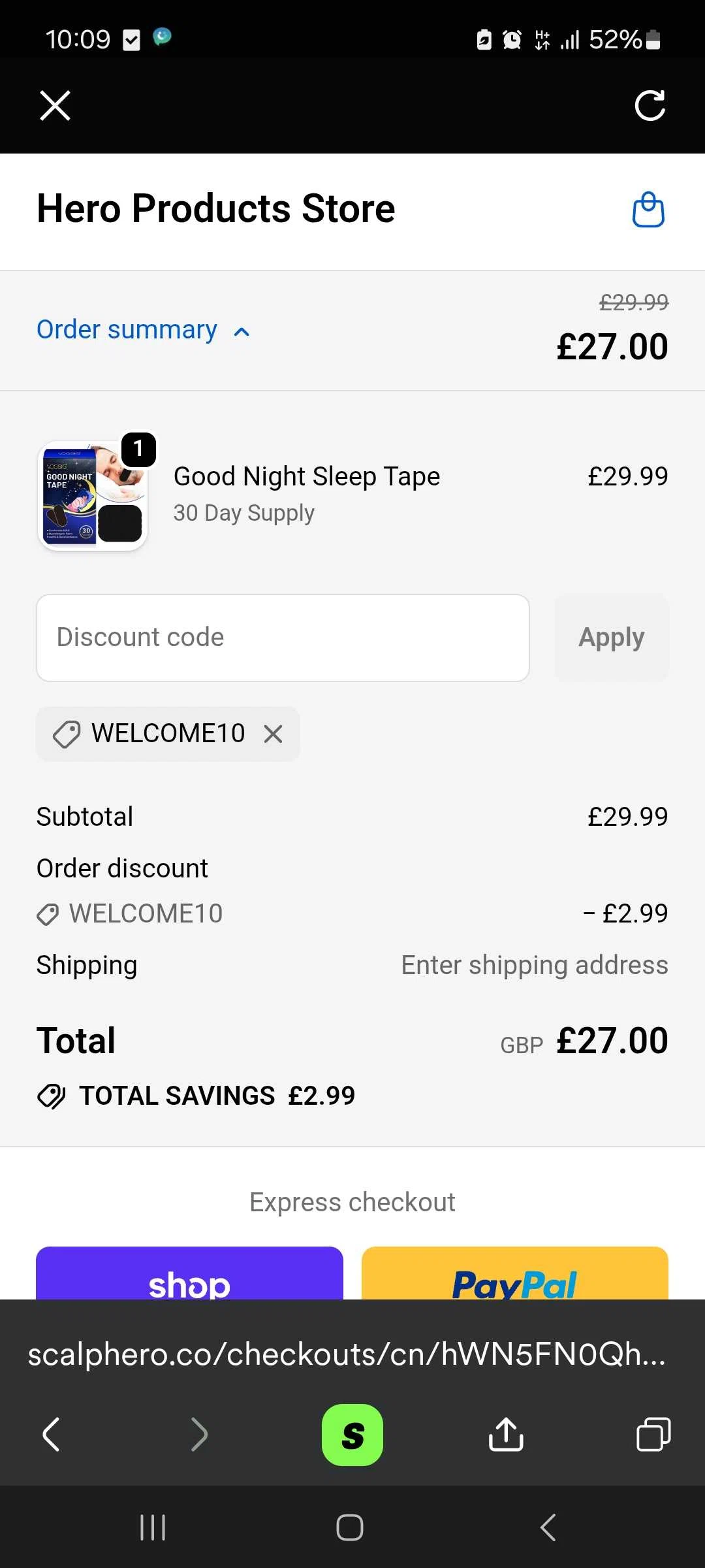 Olivia Blaire discount code screenshot showing code WELCOME10 applied at Olivia Blaire checkout page. Uploaded by SimplyCodes community member ilmaryguerra on Nov 13, 2025
