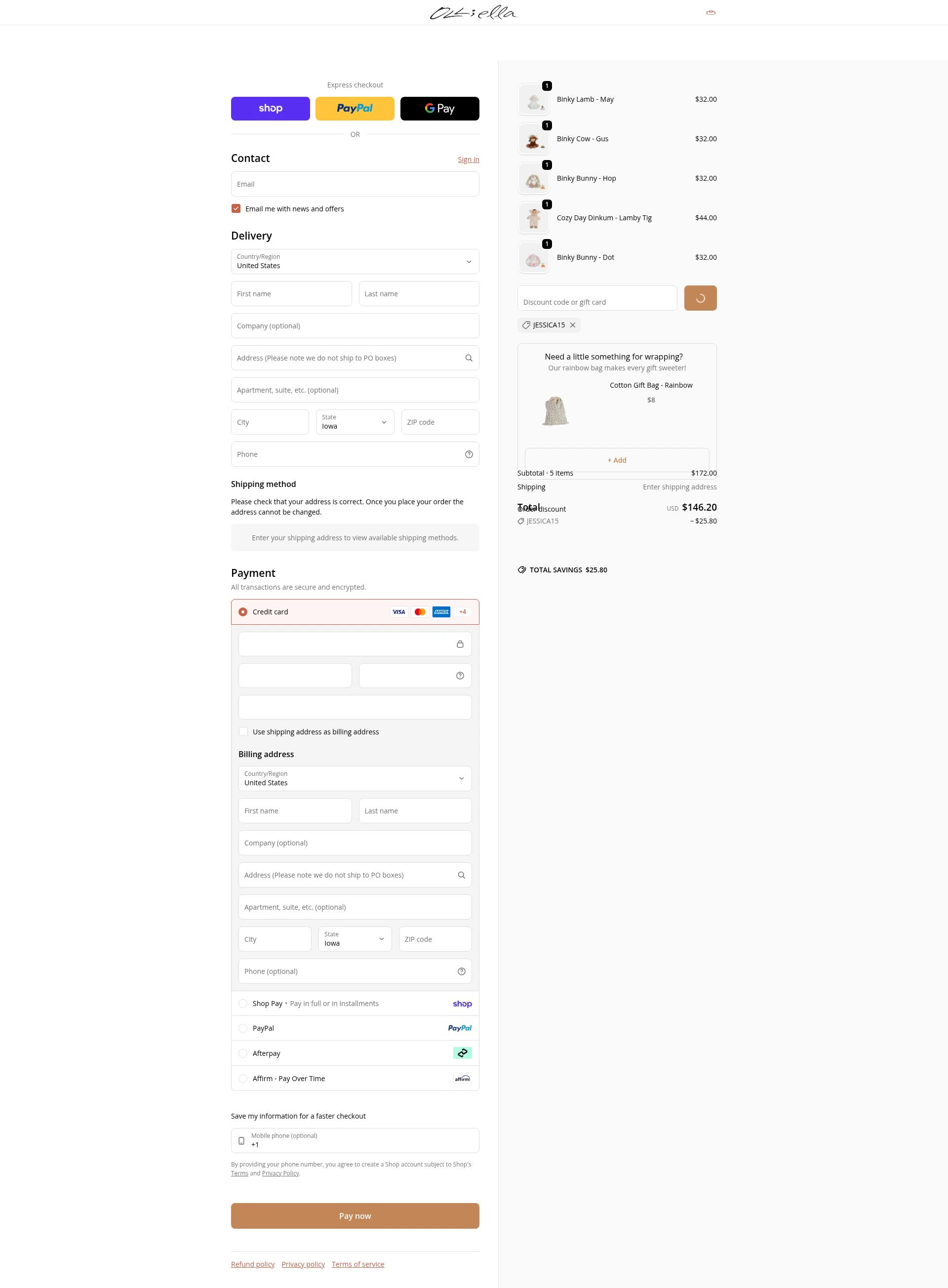Olli Ella checkout page showing Olli Ella discount code box | Screenshot taken by SimplyCodes community member on Feb 18, 2026